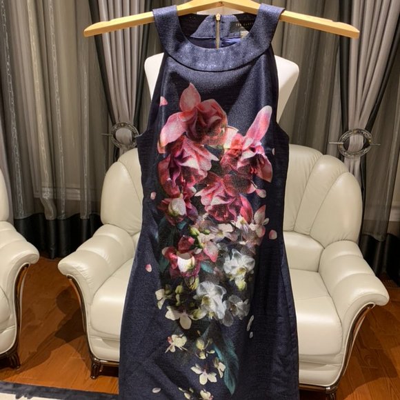 Ted Baker Navy/Floral Halter Mini Dress - Picture 4 of 5